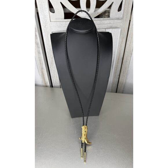Vintage Gold Cowboy Boot Jeweled Bolo Tie Boot Spur Mens Retro - Picture 2 of 3